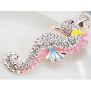Crowned Seahorse Pendant Rhinestones Enamel NWT-